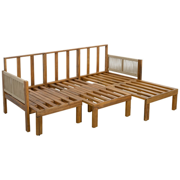 English Elm Outdoor Acacia Wood Dining Set Seats Six with Cushioned Armrest Chairs for Patio Natural Wood+Brown N719Z000220D