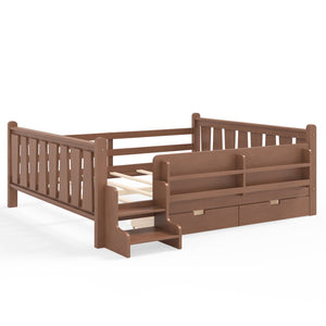 English Elm Queen Bunk Bed with Trundle Solid Pine Kids Car Themed Frame Built-in Bookshelf Natural W1580S00543