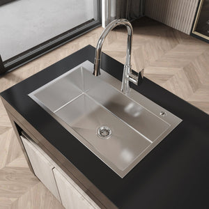 English Elm Stainless Steel Handmade Single Bowl Kitchen Sink Deep Basin Brushed Nickel Finish T3177P286035