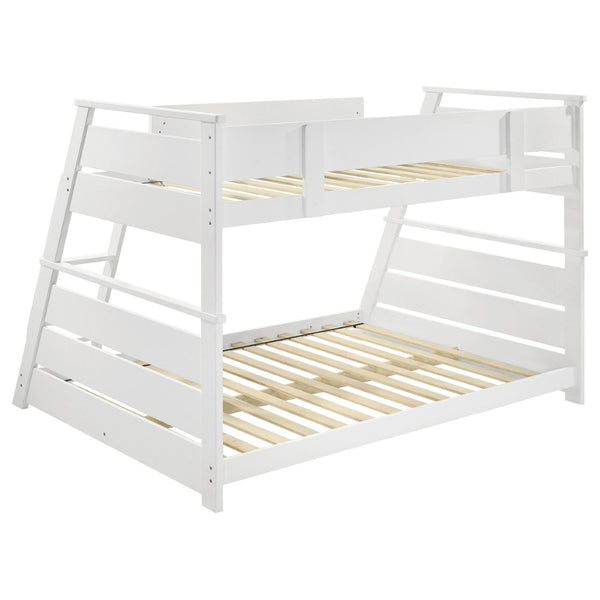 English Elm Reeder Walnut Finish Twin Over Full Bunk Bed Solid Wood Frame for Kids Shared Rooms B062S01558