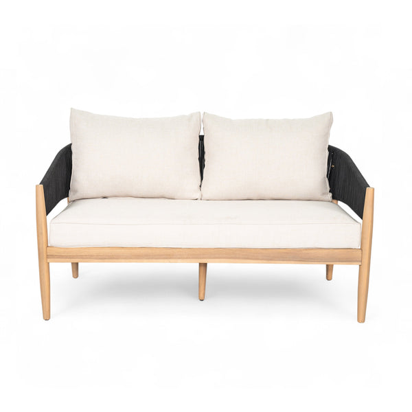 English Elm Christopher Knight Home® - Verona Outdoor Acacia Wood Loveseat With Beige Cushion & Black Rope Accents For Stylish Patios N775P309257B