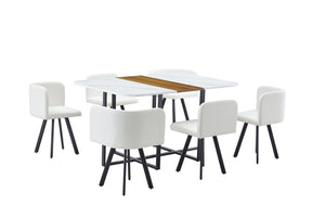 English Elm 7-piece Melamine Dining Set with Pu Cushioned Chairs and Iron Frame for Small Spaces W3875S00021