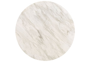 English Elm GRETA Antique White Bar Table with Marble Top, Built-In Shelf & Sturdy Rubberwood Construction B201P226137