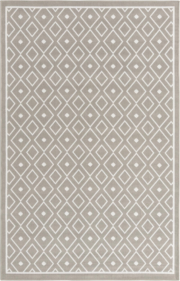 Unique Loom Outdoor Trellis Kafes Machine Made Geometric Rug Gray, Ivory 5' 3" x 8' 0"