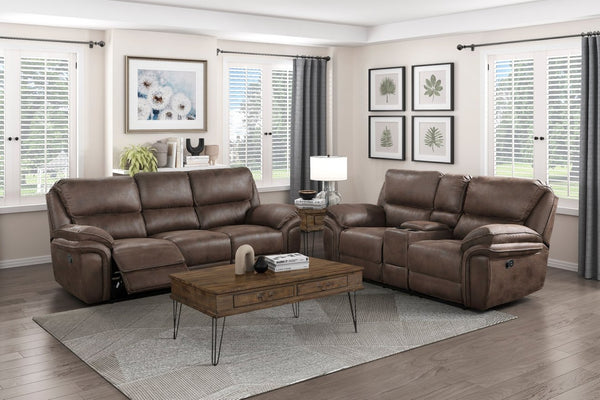 English Elm Plush Reclining Sofa and Loveseat Set Microfiber Upholstered Living Room Furniture Brown B011S01291
