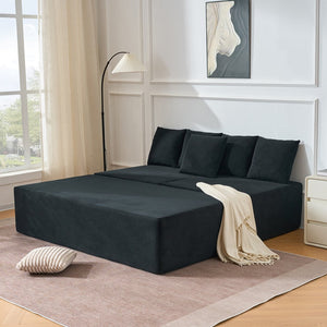 English Elm 106" Modular Sectional Sofa with Deep Seat Velvet Upholstery, Boneless L Shaped Chaise, 5 Pillows, No Assembly Required Black W3163S00043