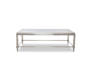 VIG Furniture Agar Grey Tempered Glass Coffee Table With Sculptural Stainless Steel Base, Fully Assembled, 55" X 28" VGHB235D