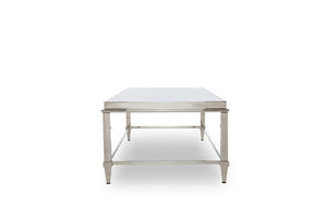 VIG Furniture Agar Grey Tempered Glass Coffee Table With Sculptural Stainless Steel Base, Fully Assembled, 55" X 28" VGHB235D