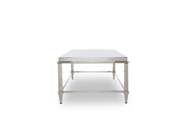 VIG Furniture Agar Grey Tempered Glass Coffee Table With Sculptural Stainless Steel Base, Fully Assembled, 55" X 28" VGHB235D
