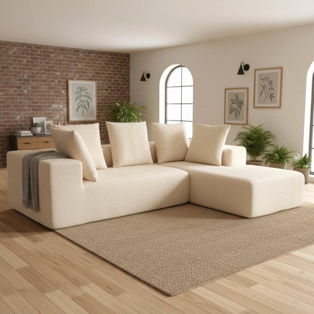 English Elm Full Foam Modular L-shaped Sectional Sofa Flannelette Upholstered with Five Throw Pillows W3326S00022