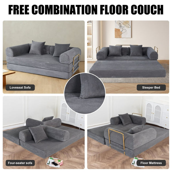 English Elm 2-in-1 Foldable Cloud Sofa Bed Plush Faux Fur Memory Foam Sleeper for Apartments W3422S00004