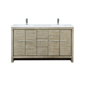 English Elm Rustic Acacia Double Bath Vanity 60" W X 20" D With Durable Cultured Marble Top & Chrome Faucet Set B2731P259459-GIGA
