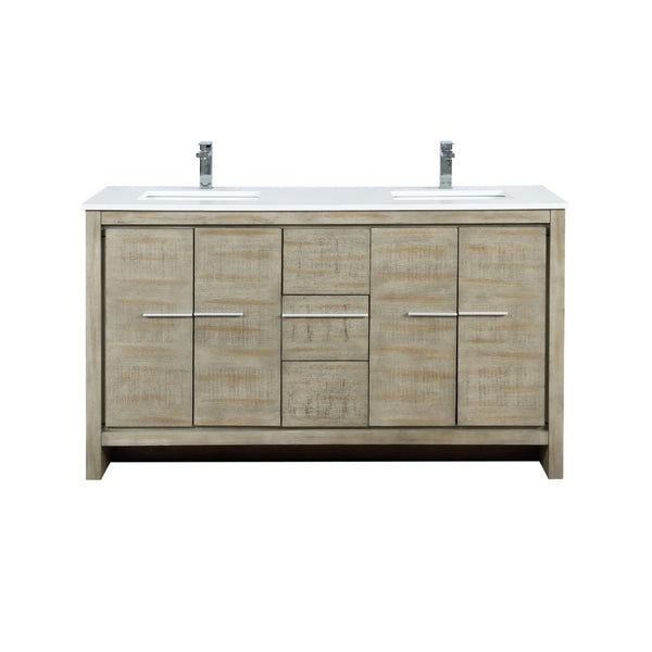 English Elm Rustic Acacia Double Bath Vanity 60" W X 20" D With Durable Cultured Marble Top & Chrome Faucet Set B2731P259459-GIGA