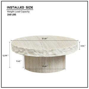English Elm 31.69 Inch Round Fiberglass Coffee Table Sculptural Stone Finish for Modern Living Room W876P450501