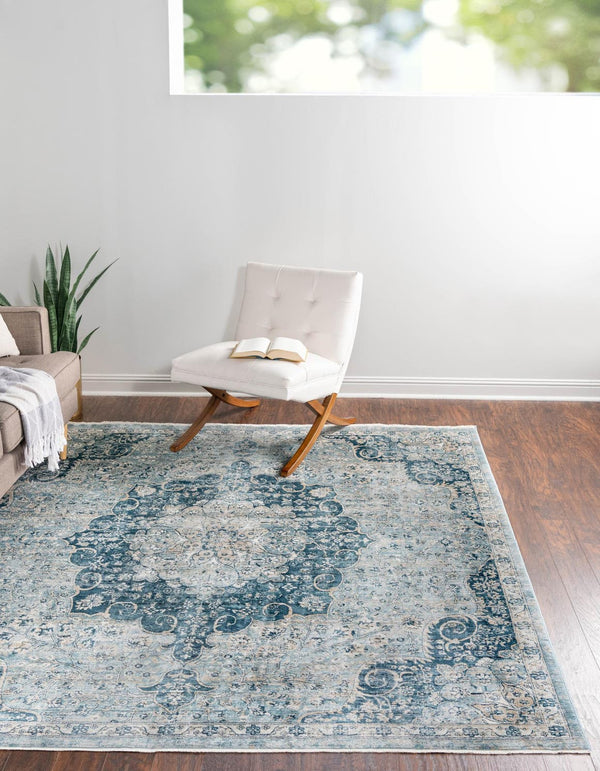 Unique Loom Newport Elms Machine Made Medallion Rug Navy Blue, Light Blue/Ivory 10' 2" x 10' 2"