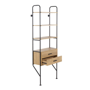 English Elm Lean Wall Mounted Industrial Bookcase with Steel Frame Wood Shelves and Hidden Drawers B202P223888