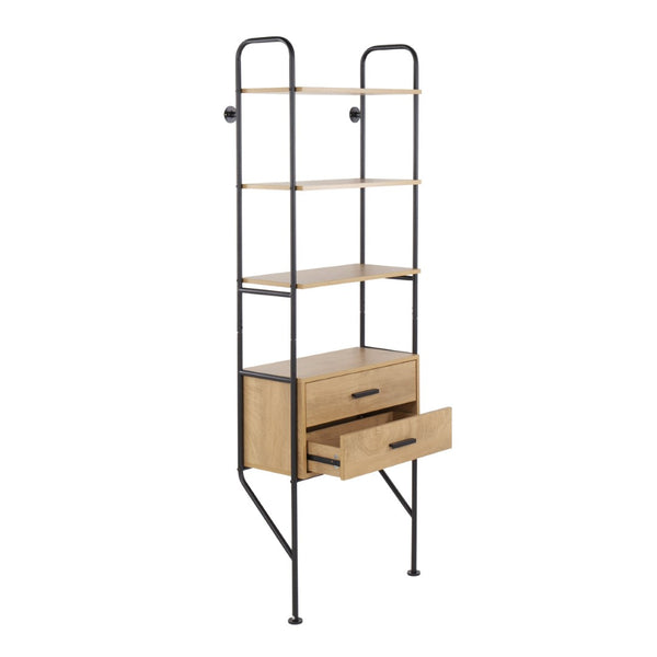 English Elm Lean Wall Mounted Industrial Bookcase with Steel Frame Wood Shelves and Hidden Drawers B202P223888
