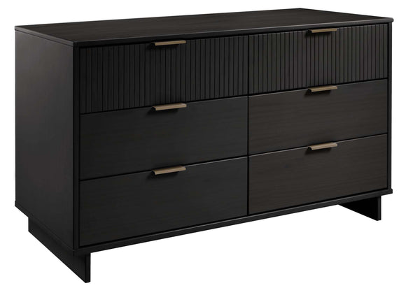 English Elm Granville 55" Black Dresser - Sleek Solid Wood Design With 6 Full-Extension Drawers & Gold Accents B365S00087