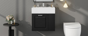 English Elm Christopher Knight Home® - 21.8" Wall-Mounted Bathroom Vanity with Ceramic Sink, Soft-Close Drawer, Adjustable Shelves & Tissue Holder Black N759P292550B