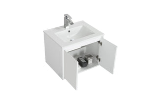 English Elm 24" Floating Bathroom Vanity Base Glossy White Wall Mount Soft Close Cabinet W1920P263624