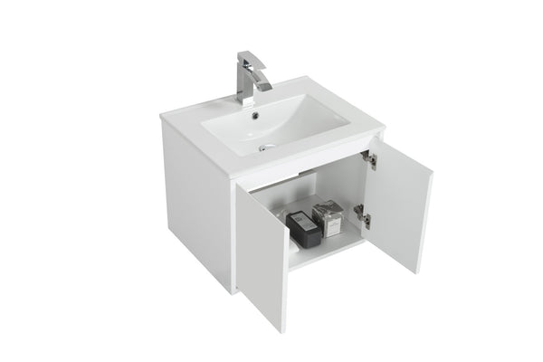 English Elm 24" Floating Bathroom Vanity Base Glossy White Wall Mount Soft Close Cabinet W1920P263624