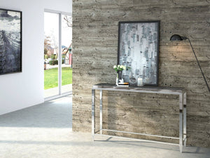VIG Furniture Agar Grey Tempered Glass Console Table With Burnished Stainless Steel Base, Tapered Legs, Ready-Use VGHB235X