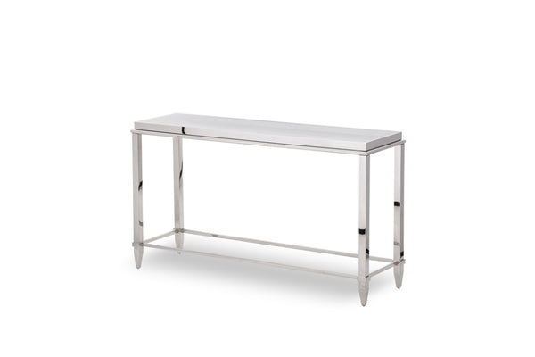 VIG Furniture Agar Grey Tempered Glass Console Table With Burnished Stainless Steel Base, Tapered Legs, Ready-Use VGHB235X