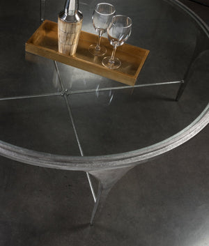 Lexington Artistica Home Porto Silver Cocktail Table – Hand-forged Iron Base With Textured Finish & Elegant Glass Top Design Silver Leaf Wood 2360-943