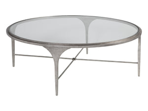 Lexington Artistica Home Porto Silver Cocktail Table – Hand-forged Iron Base With Textured Finish & Elegant Glass Top Design Silver Leaf Wood 2360-943