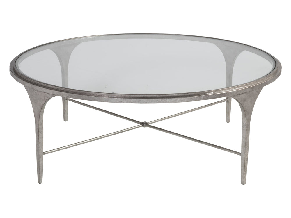 Lexington Artistica Home Porto Silver Cocktail Table – Hand-forged Iron Base With Textured Finish & Elegant Glass Top Design Silver Leaf Wood 2360-943