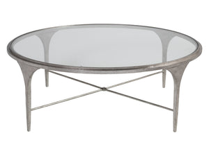 Lexington Artistica Home Porto Silver Cocktail Table – Hand-forged Iron Base With Textured Finish & Elegant Glass Top Design Silver Leaf Wood 2360-943
