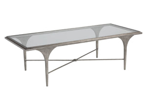Lexington Artistica Home Porto Silver Cocktail Table – Hand-forged Iron Base With Textured Finish & Elegant Glass Top Design Silver Leaf Wood 2360-945