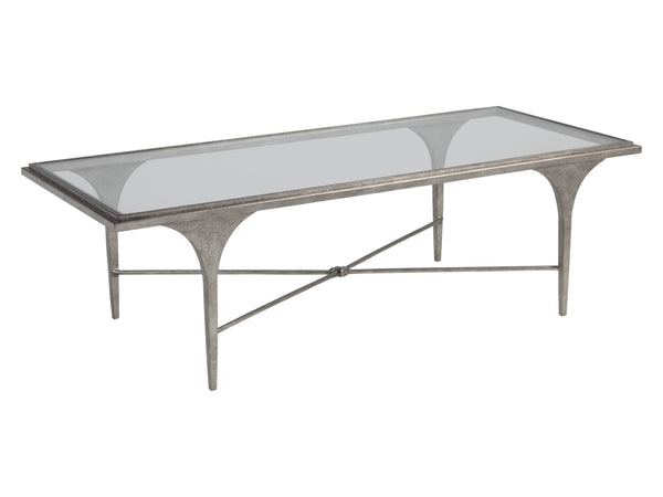 Lexington Artistica Home Porto Silver Cocktail Table – Hand-forged Iron Base With Textured Finish & Elegant Glass Top Design Silver Leaf Wood 2360-945