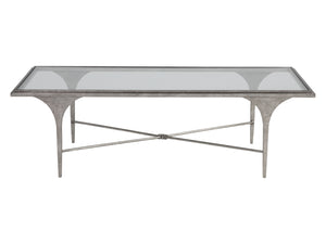Lexington Artistica Home Porto Silver Cocktail Table – Hand-forged Iron Base With Textured Finish & Elegant Glass Top Design Silver Leaf Wood 2360-945