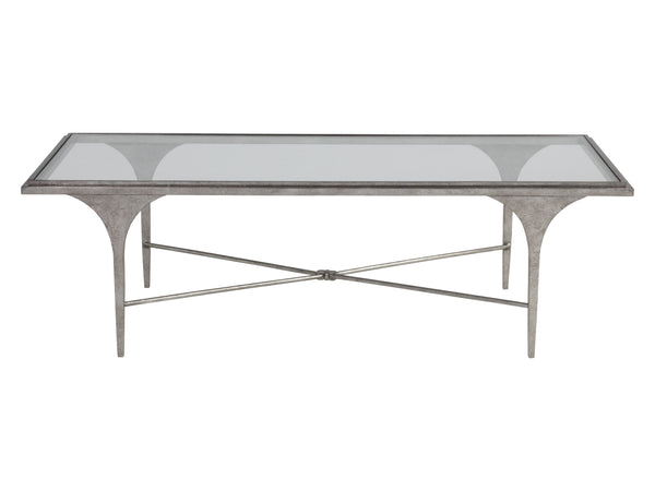 Lexington Artistica Home Porto Silver Cocktail Table – Hand-forged Iron Base With Textured Finish & Elegant Glass Top Design Silver Leaf Wood 2360-945