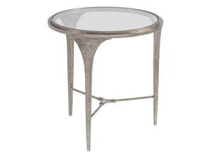 Lexington Artistica Home Porto Silver Round End Table - Hand-forged Iron Base With Textured Silver Leaf And Glass Top Design Silver Leaf Wood 2360-953