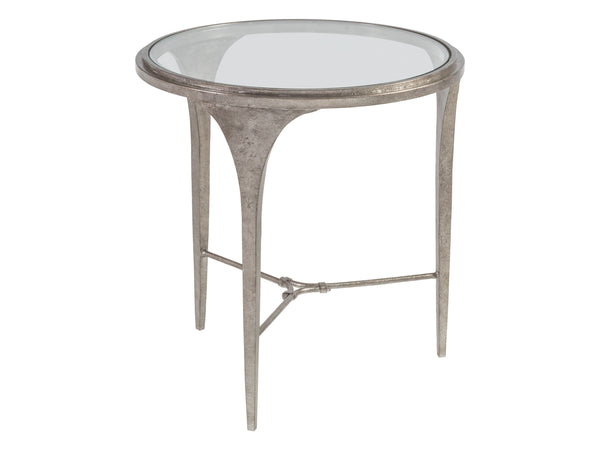 Lexington Artistica Home Porto Silver Round End Table - Hand-forged Iron Base With Textured Silver Leaf And Glass Top Design Silver Leaf Wood 2360-953