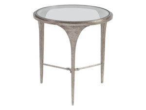 Lexington Artistica Home Porto Silver Round End Table - Hand-forged Iron Base With Textured Silver Leaf And Glass Top Design Silver Leaf Wood 2360-953