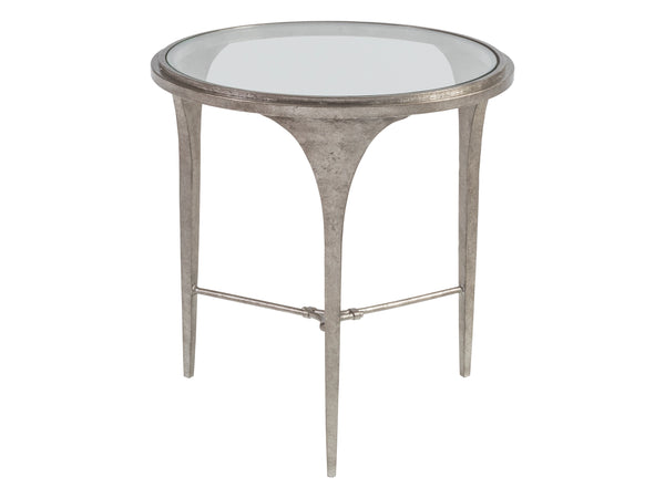 Lexington Artistica Home Porto Silver Round End Table - Hand-forged Iron Base With Textured Silver Leaf And Glass Top Design Silver Leaf Wood 2360-953