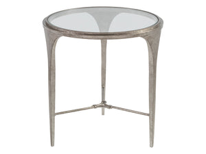 Lexington Artistica Home Porto Silver Round End Table - Hand-forged Iron Base With Textured Silver Leaf And Glass Top Design Silver Leaf Wood 2360-953