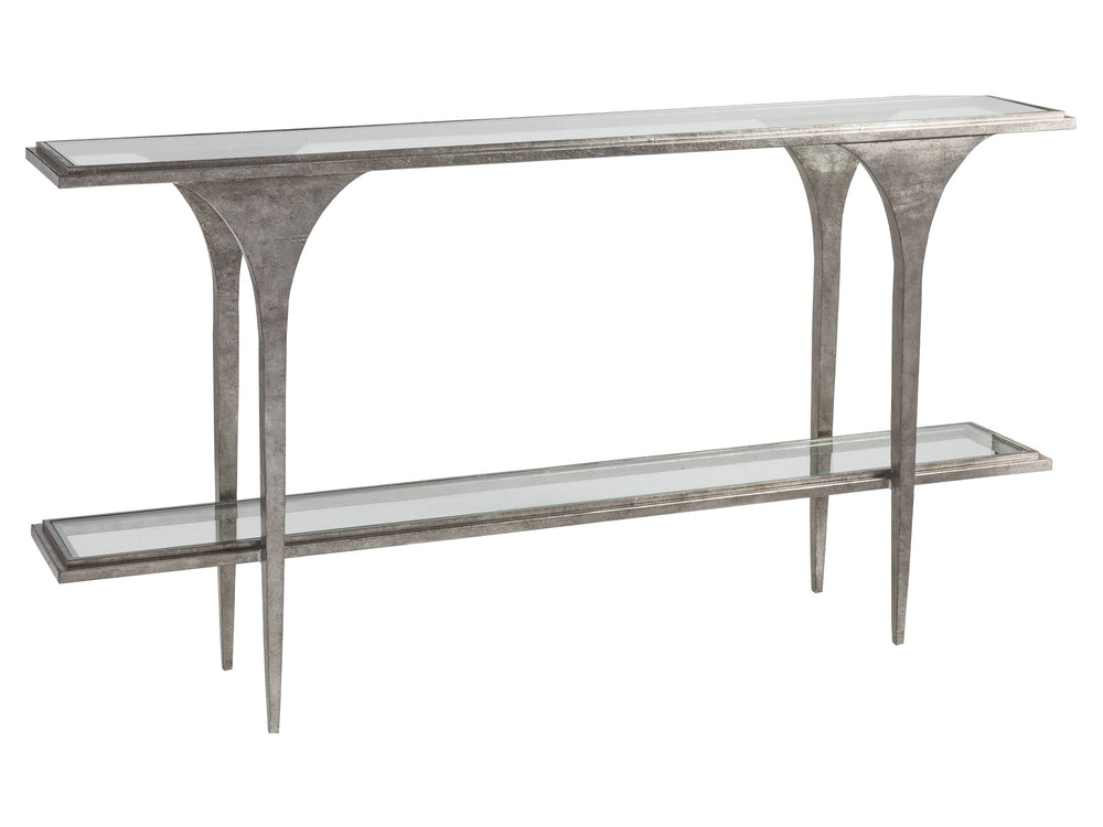 Lexington Artistica Home Porto Silver Console Table - Stunning Hand-forged Iron Base With Textured Glass And Unique Design Silver Leaf Wood 2360-966