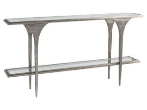 Lexington Artistica Home Porto Silver Console Table - Stunning Hand-forged Iron Base With Textured Glass And Unique Design Silver Leaf Wood 2360-966