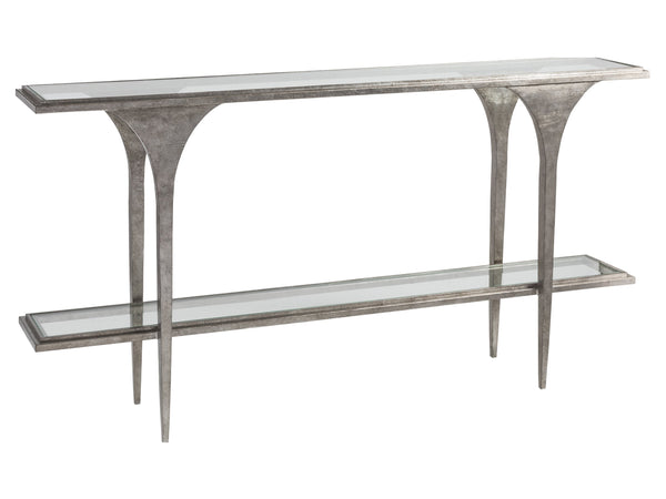 Lexington Artistica Home Porto Silver Console Table - Stunning Hand-forged Iron Base With Textured Glass And Unique Design Silver Leaf Wood 2360-966