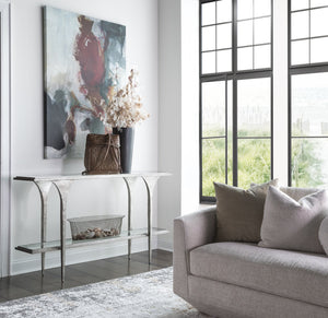 Lexington Artistica Home Porto Silver Console Table - Stunning Hand-forged Iron Base With Textured Glass And Unique Design Silver Leaf Wood 2360-966