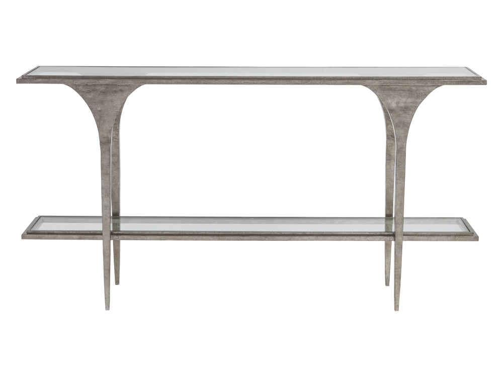 Lexington Artistica Home Porto Silver Console Table - Stunning Hand-forged Iron Base With Textured Glass And Unique Design Silver Leaf Wood 2360-966