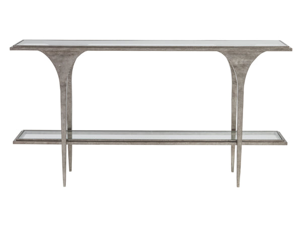 Lexington Artistica Home Porto Silver Console Table - Stunning Hand-forged Iron Base With Textured Glass And Unique Design Silver Leaf Wood 2360-966