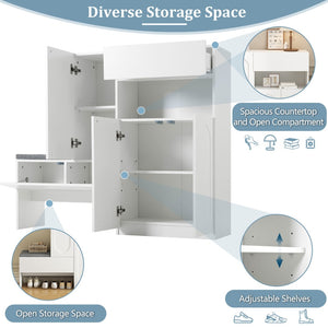 English Elm On-Trend 2-In-1 Shoe Cabinet With Soft Cushion & Arched Doors – Modern Storage Bench For Entryway, White N721P245716K-GIGA