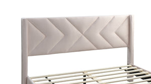 English Elm Elegant Velvet Upholstered Queen Bed with Geometric Stitched Headboard, Platform Design, 12" Height Light Pink 66 L x 23 W x 9 H B011P238935