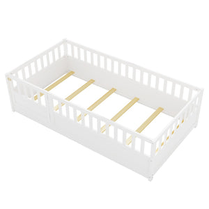 English Elm Twin Montessori Floor Bed Frame - Safe, Stylish Design With High Security Barrier & Support Slats W1858P164938-GIGA