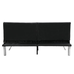 English Elm Wood Frame Futon Sofa Bed With Stainless Steel Legs - Versatile Black Pvc Design For Any Space W2297P247530-GIGA